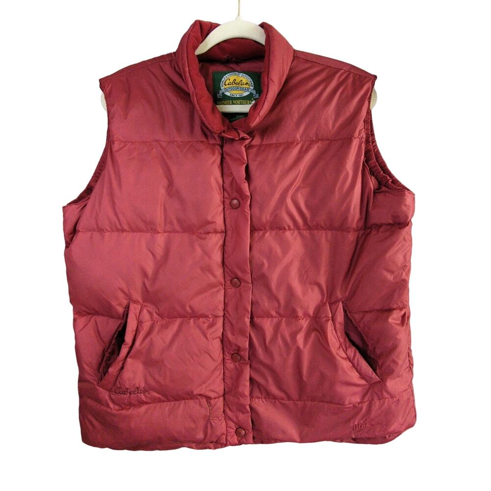 Cabelas Down Vest 650 Womens L Dark Pink Puffer Snap Front Outdoors